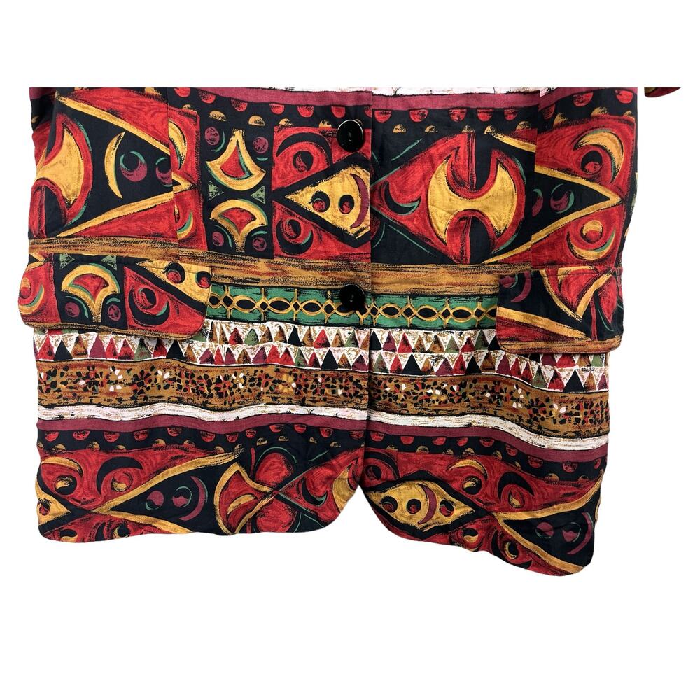 Studio C Button Down Tribal Short Sleeve Blouse - Picture 6 of 7